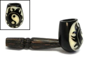 Yin Yang Sonnensymbol kleine handgefertigte Tabakpfeife Rauchen natürlich geschnitzt Tagua Nuss - Bild 1 von 3