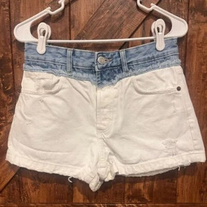 Zara Mujer Colorblock Blanco Denim Vaqueros Shorts Talla 4 Usado en Excelente Condición - Imagen 1 de 6