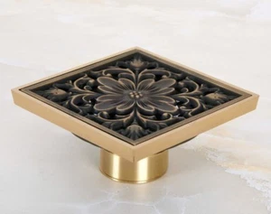 Carved Antique Brass Square Shower Drain Floor Waste Drain Cover Strainer mhr045 - Picture 1 of 5