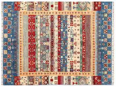 Afghan Ziegler Khorjin Carpet 150x200 Hand-knotted Blue Striped Orient - Image 1 of 4