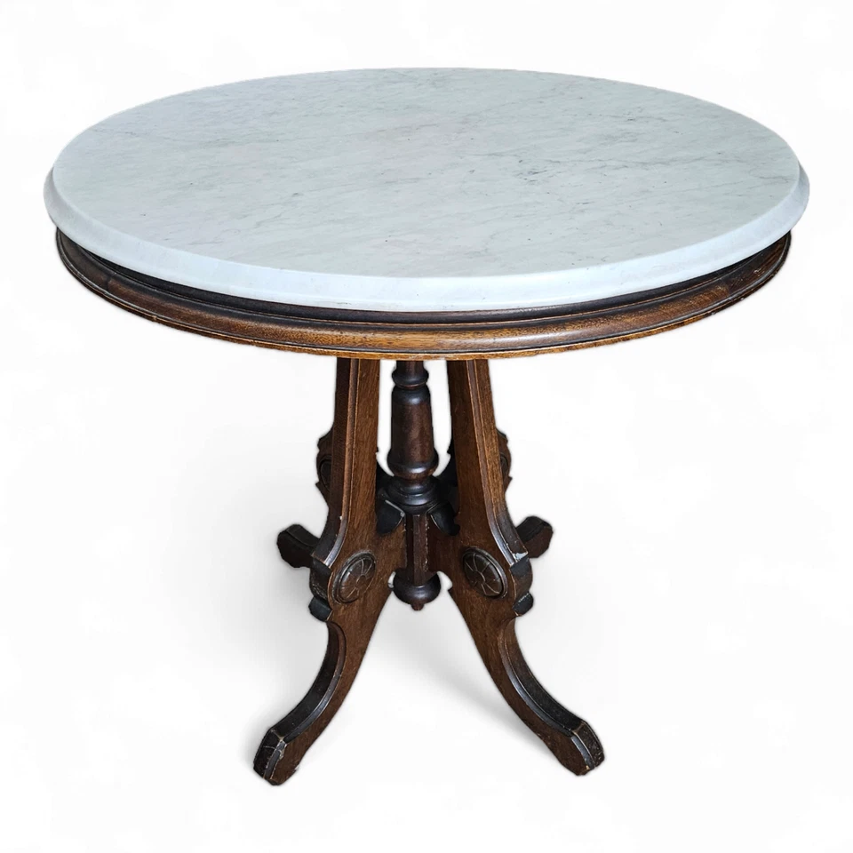 Antique Mahogany Center Table with Marble Top - Image 1 of 4