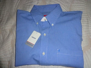 IZOD Men's Dress Shirt Classic Fit Stretch Blue Check L.Sleeves Sz M 100% Cotton - Picture 1 of 6