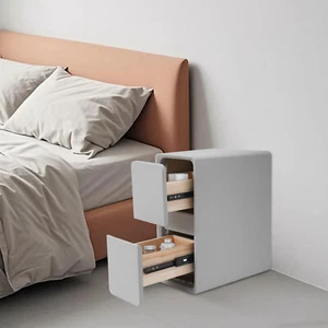 7.87*15.35*18.5in Light Grey PU& Fiberboard Bedside Table Nightstand W/ Drawers - Picture 1 of 18