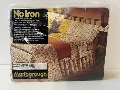 NOS VTG Marlborough Full Fitted Sheet NEW SEALED Floral Brown - Image 1 of 4