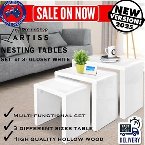 Artiss Coffee Table 3 Nest of Tables Set Side Display Shelf High Gloss White New - Picture 1 of 10