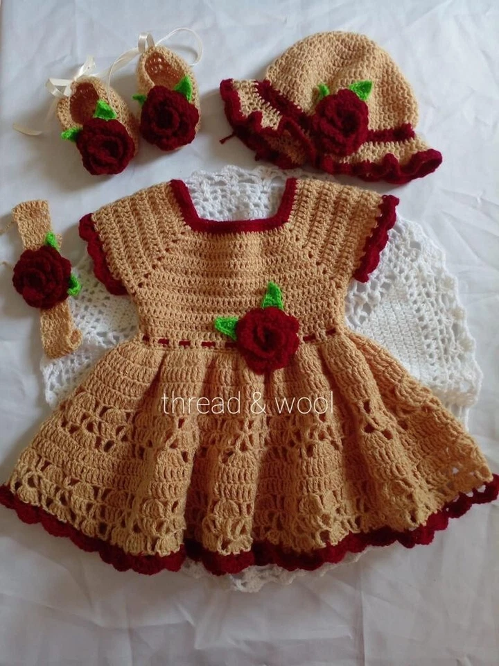 new born baby girl frock 0-3 month handmade soft wool knitting Fashionable dress