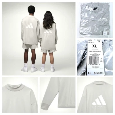 Adidas XL Men's Long Sleeve T-Shirt Grey/White Oversized Basketball Graphic  NWT - Image 1 of 4