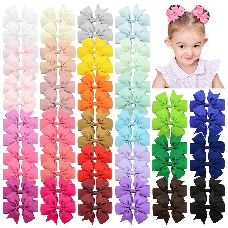 60pcs 3 Inches Baby Girls Hair Bows Alligator Clips Grosgrain Ribbon Pinwheel in