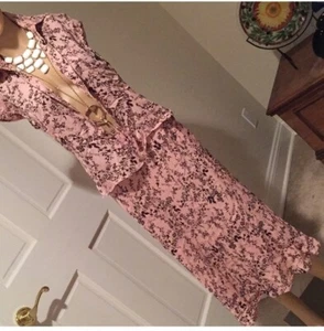 Kate Hill 2 Pc Silk Skirt Set Sz 10P Pink And Brown Button Down Lined - Picture 1 of 8