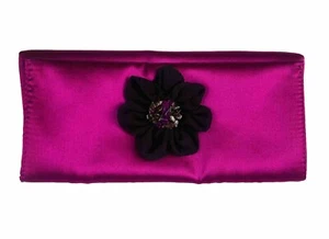 AVON Pink Satin Foldover Clutch Brown Flower Gem Accent Small Accessory Hand Bag - Picture 1 of 7