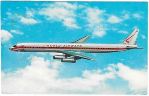 Vintage Airlines Airplanes Chrome Postcard World Airways DC-8 Stretch Jetliner - Picture 1 of 2