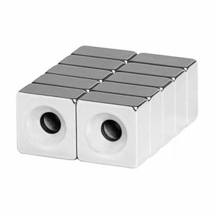 1/2 x 1/2 x 1/4 Inch Neodymium Rare Earth Countersunk Block Magnet N52 (10 Pack) - Picture 1 of 2