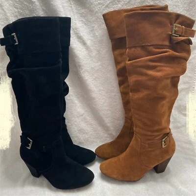 Bakers Brown & Black Suede Slip on Fashion Knee High Heel Boots Size 9m - Image 1 of 4