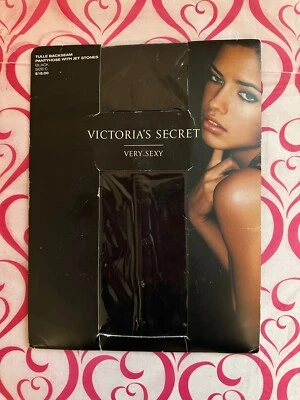 New Victoria's Secret Very Sexy TULLE BACKSEAM Pantyhose Jet Stones BLACK C 🎀 - Image 1 of 2