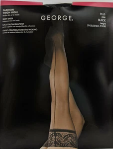 2 Pair George Lace Top Fashion Thigh High - Back Seam - Picture 1 of 4