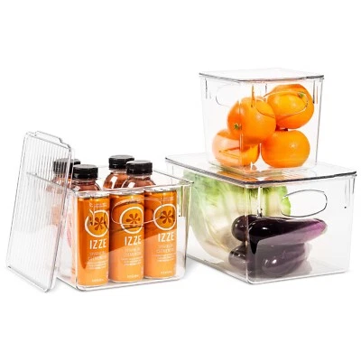 Sorbus Clear Storage Bin Set w Lid- Sturdy Refrigerator Pantry Organizer -3 Pack - Image 1 of 4