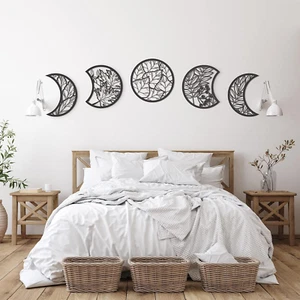 5 Pcs Moon Phase Wall Decor Hanging Wooden Moon Phase Wall Art Nordic Art Boho D - Picture 1 of 6