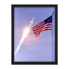 Space NASA Apollo 11 Saturn V Rocket Launch Flag Photo Framed Wall Art Print