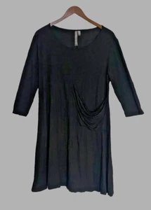 Comfy USA Simple Pocket Tunic Swing Soft 3/4 Sleeve Lagenlook Minimalist Black S - Picture 1 of 9
