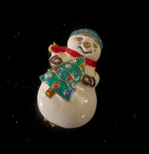Broche prendedor muñeco de nieve Christopher Radko estrás y esmalte vintage firmado - Imagen 1 de 3