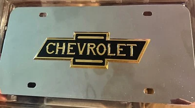 Classic  Chevrolet  Bow tie 24 K Plated Logo Chrome License Plate Tag - Image 1 of 3