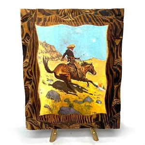 Vintage Decoupage Carved Barnwood The Cowboy by Frederic Remington 11 1/2" x 14" - Picture 1 of 2