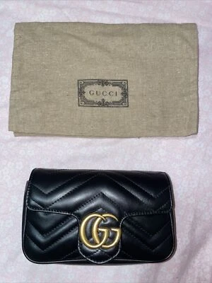 Authentic Gucci Marmont Matelassé Super Mini Black Crossbody Handbag - Image 1 of 4