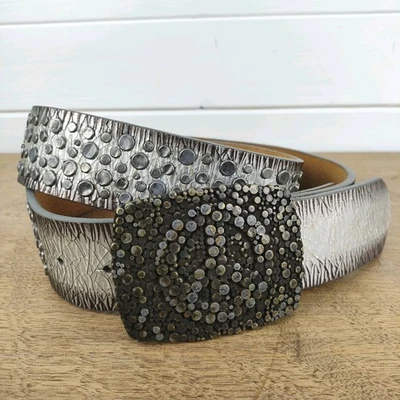 Raro cinturón occidental Ariat Rockin' Ready plateado metálico Peace tachonado L 34 Foto 1 de 4