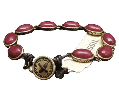 Fossil Semi Precious Set Stone Bracelet Goldtone Berry New! - Image 1 of 3