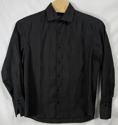 Jhane Barnes Mens Large Black Ruffle Long Sleeve Button Down French Cuff Shirt - Image 1 of 4