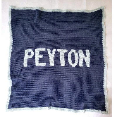 Hand Crochet Knit PEYTON Baby Blanket Unisex Blue Boys or Girls 36x36 - Image 1 of 4