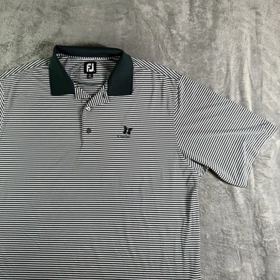 FJ Footjoy Kapalua 高尔夫 Polo 衫条纹绿色白色男式 L 码 — 第 1/4 张图片