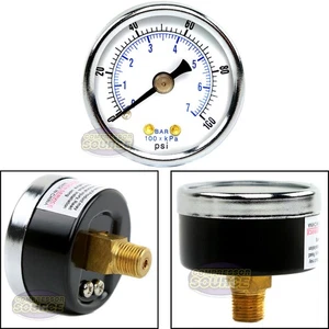 1/8" NPT Air Pressure Gauge 0-100 PSI Back Mount 1.5" Face Black Steel Case - Picture 1 of 6