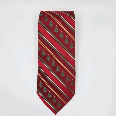 NWT Hallmark Holiday Traditions Red Striped Christmas Tree Silk Tie New - Image 1 of 4