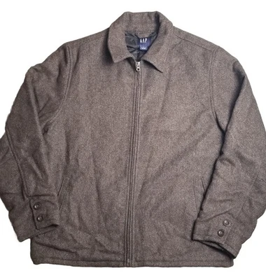 Винтажный разрыв шерсти пальто полный молнии куртка коричневый елочка Y2K теплый зимний размер L - Изображение 1 из 4