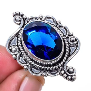 Madagascar Blue Sapphire (Simulated) Silver Plated Jewelry Ring s.8.5 T27 - Picture 1 of 5