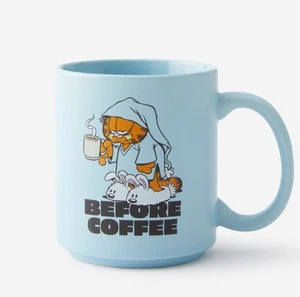 NEW GARFIELD ‘BEFORE AND AFTER COFFFEE’ STONEWARE MUG RETRO 80’s CUP ~ BLUE 2025 - Picture 1 of 3