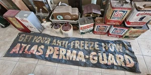 Large Vintage Atlas Antifreeze Perma Guard Cloth Banner Sign Gas Oil Station - Picture 1 of 5
