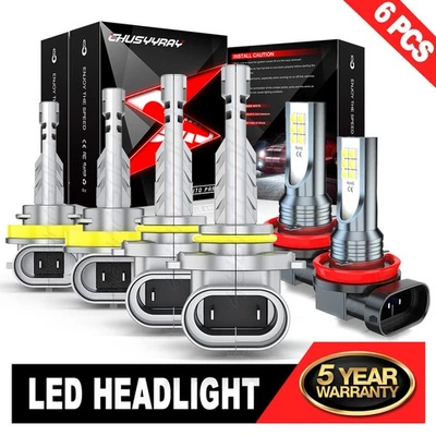 For Nissan Maxima 2009-2014 6Pcs LED Headlight Hi/Lo+Fog Light Bulbs Combo Kit - Image 1 of 4