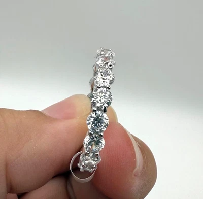 Anillo Moissanita Talla 10 Plata de Ley Piedras a Prueba de Prueba Banda Bling 19 Gemas Foto 1 de 4