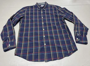 Tailored By J Crew Quality Woven Shirts Long Sleeve Navy Blue Plaid Men's XL - Picture 1 of 8
