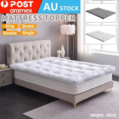 10cm Bed Pillowtop Mattress Topper Deep Thick Breathable Single Queen Double Kin - image 1 of 4