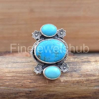 Genuine Turquoise Sterling Silver Ring Handmade southwestern turquoise boho ring - Image 1 of 4