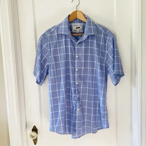 New Joseph Abboud Men's Short Sleeve Dress Shirt Size L Blue White Windowpane - Picture 1 of 13