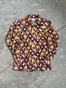 Vintage 70s Arrow Scrambler Button Up Size Large Abstract Disco Style - Picture 1 of 3