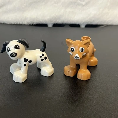 Lego Duplo Brown Tan Fox and Dalmatian Dog Fire Department Figures Pieces Lot - Image 1 of 4