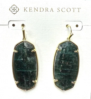 Pendientes colgantes Elle facetados chapados en oro Kendra Scott W1155 en piedra apatita verde Foto 1 de 3