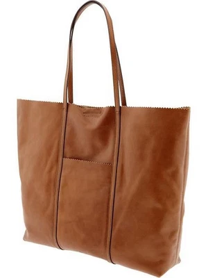 Banana Republic Paige Pinking Shears Leather Tote Market Bag Cognac Brown Boho - Image 1 of 4
