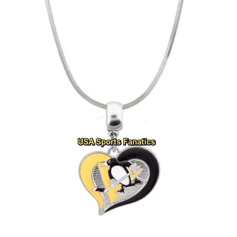 NHL - Pittsburgh Penguins Heart Swirl Logo Pendant Necklace On A 925 Snake Chain Cover