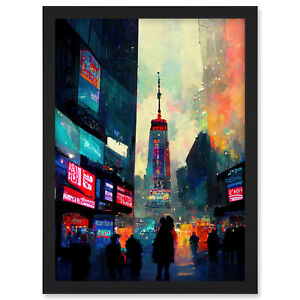Times Square New York Neon Street Framed Wall art Picture Print A3